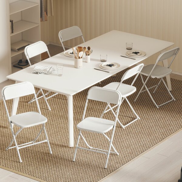 HOMCOM Set de 6 Scaune Pliabile cu Orificii de Drenaj din Plastic și Metal, 45x49x79,5 cm, Alb