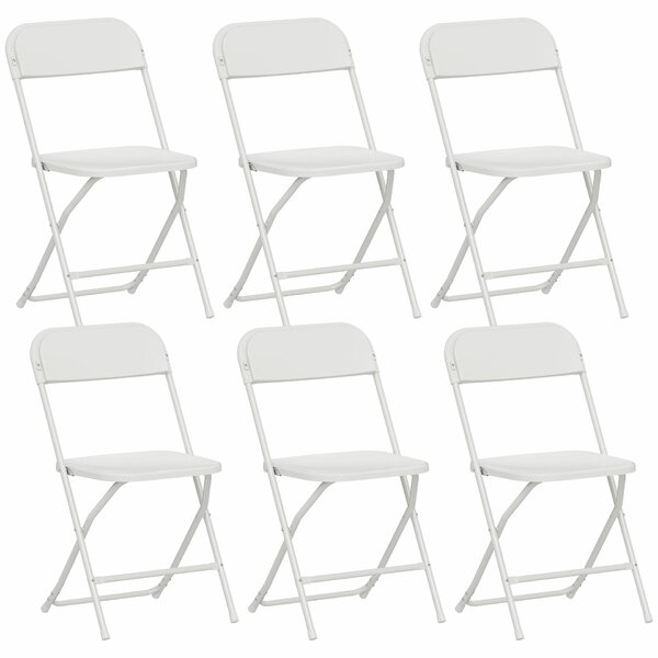 HOMCOM Set de 6 Scaune Pliabile cu Orificii de Drenaj din Plastic și Metal, 45x49x79,5 cm, Alb