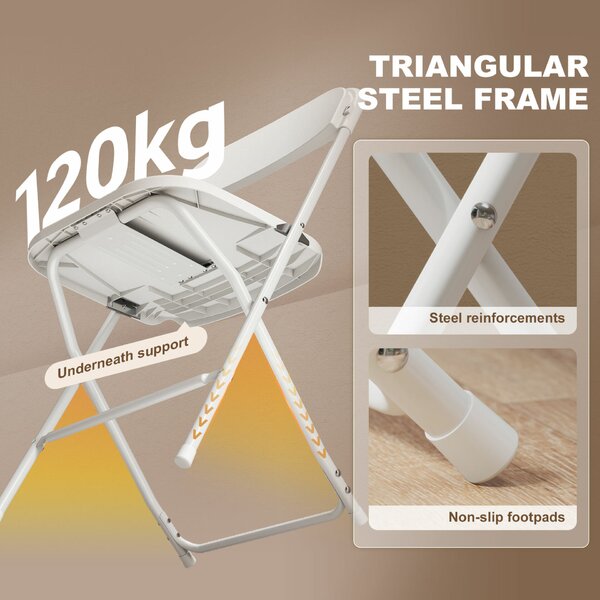HOMCOM Set de 6 Scaune Pliabile cu Orificii de Drenaj din Plastic și Metal, 45x49x79,5 cm, Alb
