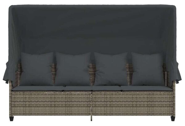 VidaXL szürke polyrattan napozóágy tetővel és párnával