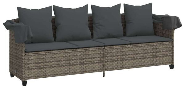 VidaXL szürke polyrattan napozóágy tetővel és párnával