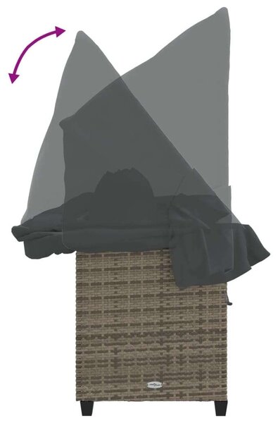 VidaXL szürke polyrattan napozóágy tetővel és párnával
