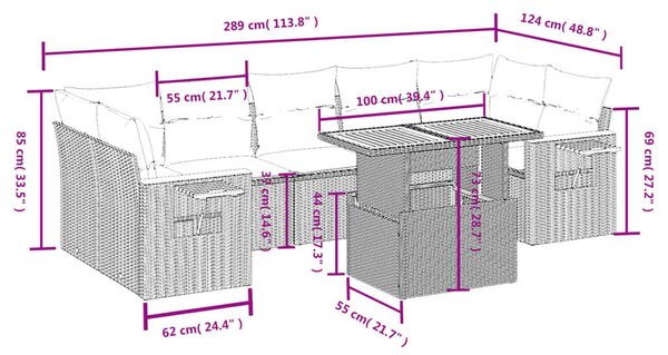 VidaXL Polyrattan Kerti Ülőgarnitúra - 8 részes - Fekete