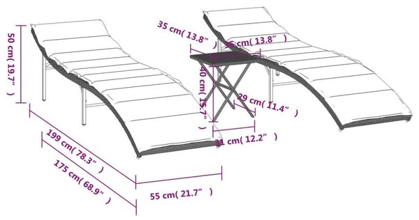 VidaXL Napozóágy Szett - 2 db, Asztallal