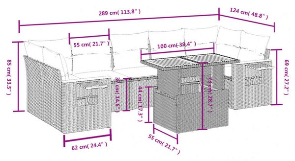 VidaXL Polyrattan Kerti Ülőgarnitúra - 8 részes - Fekete
