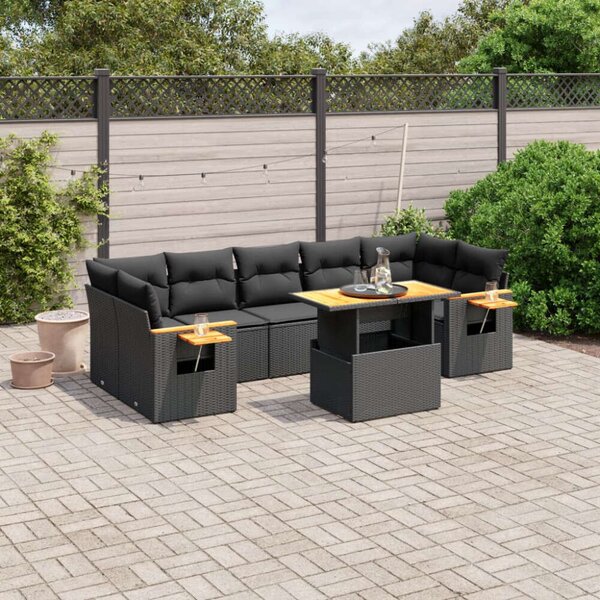 VidaXL Polyrattan Kerti Ülőgarnitúra - 8 részes - Fekete