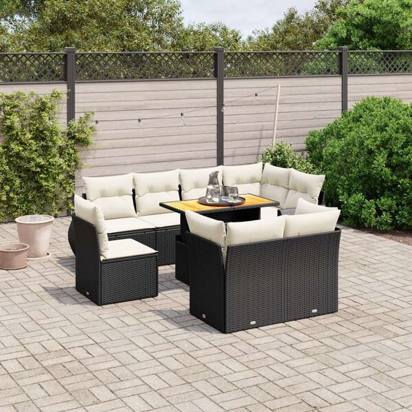 VidaXL Polyrattan Kerti Ülőgarnitúra - 9 részes - Fekete