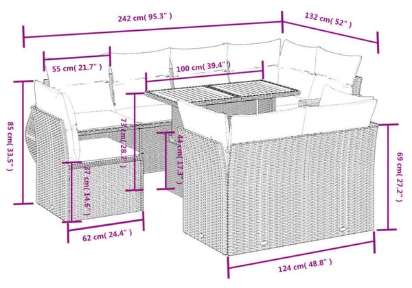 VidaXL Polyrattan Kerti Ülőgarnitúra - 9 részes - Fekete