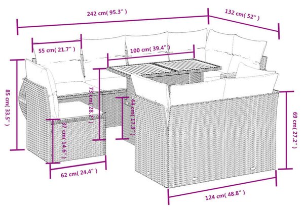 VidaXL Polyrattan Kerti Ülőgarnitúra - 9 részes - Fekete