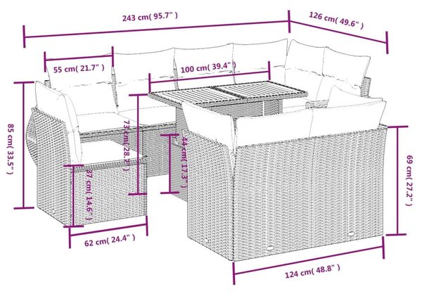 VidaXL Polyrattan Kerti Ülőgarnitúra - 9 részes - Fekete