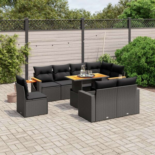 VidaXL Polyrattan Kerti Ülőgarnitúra - 9 részes - Fekete