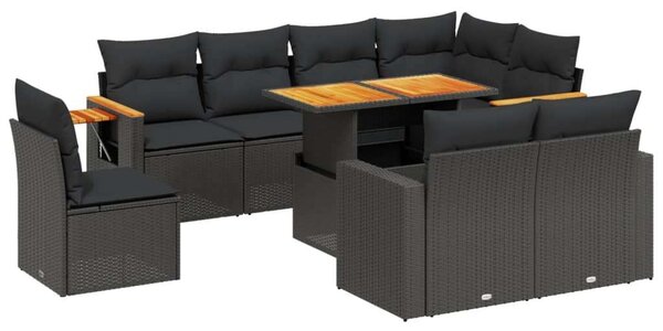 VidaXL Polyrattan Kerti Ülőgarnitúra - 9 részes - Fekete