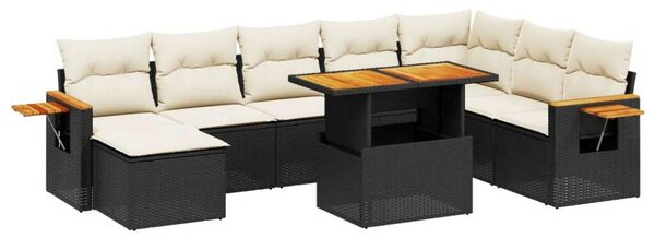 Polyrattan Kerti Ülőgarnitúra - 8 részes - Fekete
