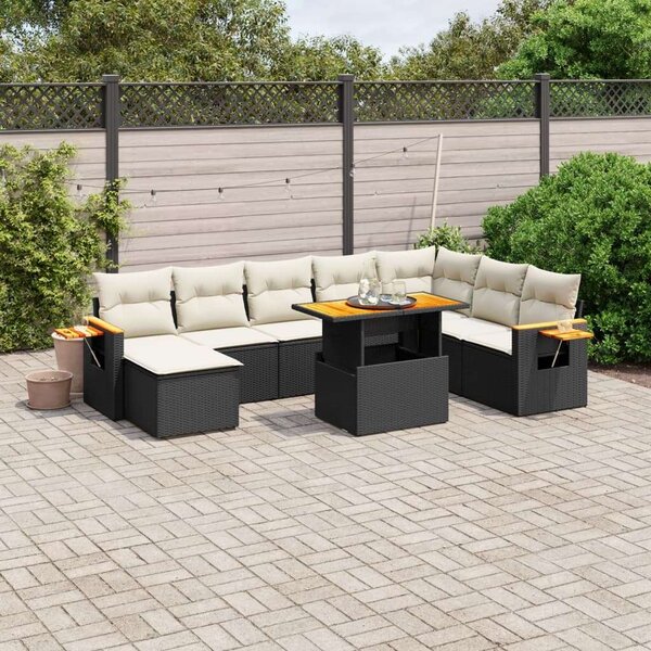 Polyrattan Kerti Ülőgarnitúra - 8 részes - Fekete