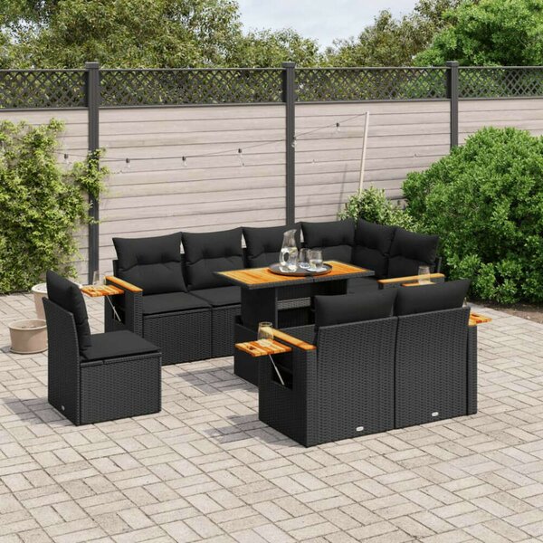 VidaXL Polyrattan Kerti Ülőgarnitúra - 9 részes - Fekete