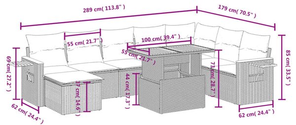 Polyrattan Kerti Ülőgarnitúra - 8 részes - Fekete