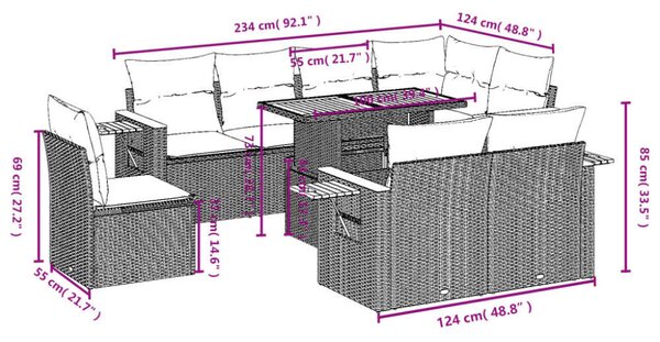 VidaXL Polyrattan Kerti Ülőgarnitúra - 9 részes - Fekete