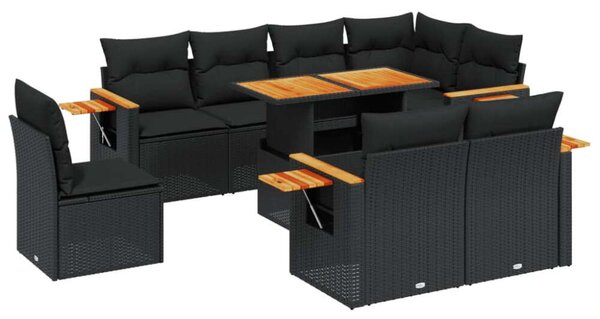 VidaXL Polyrattan Kerti Ülőgarnitúra - 9 részes - Fekete
