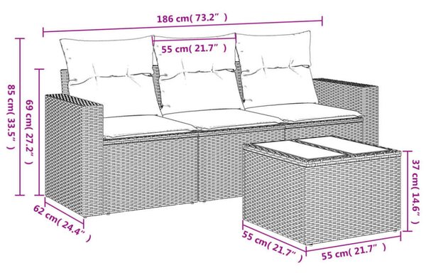 VidaXL Polyrattan Kerti Ülőgarnitúra - 4 részes - Fekete