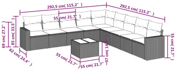 VidaXL 10 részes bézs polyrattan kerti ülőgarnitúra párnával
