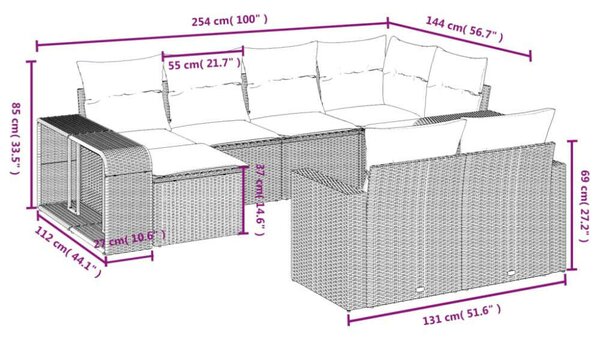 VidaXL Polyrattan Kerti Ülőgarnitúra - 10 részes - Fekete