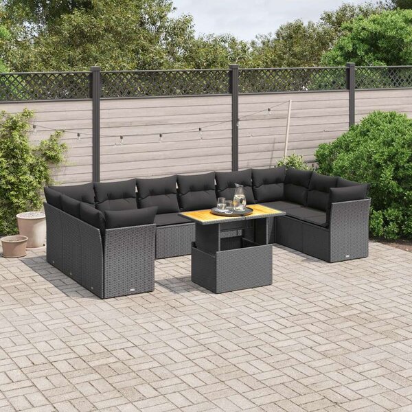 Polyrattan Kerti Ülőgarnitúra - 11 részes - Fekete