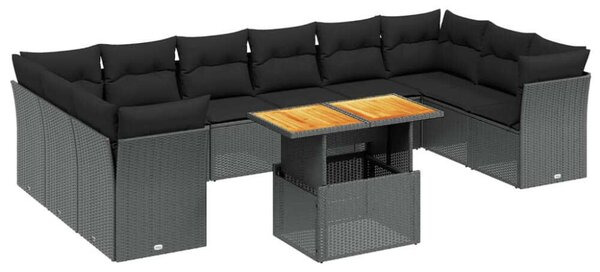Polyrattan Kerti Ülőgarnitúra - 11 részes - Fekete