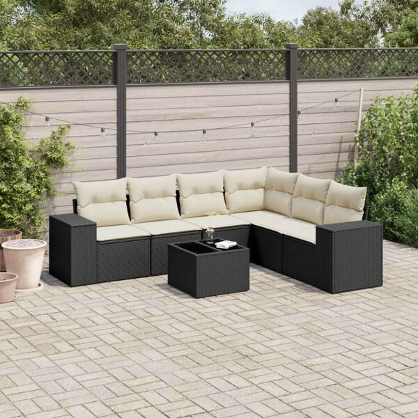 VidaXL Polyrattan Kerti Ülőgarnitúra - 7 részes - Fekete