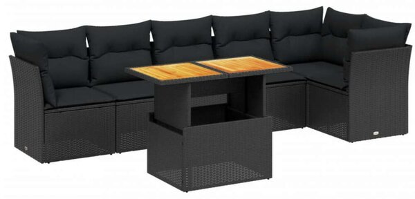 VidaXL 7 részes Kerti Ülőgarnitúra - Fekete Polyrattan