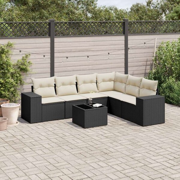 VidaXL Polyrattan Kerti Ülőgarnitúra - 7 részes - Fekete