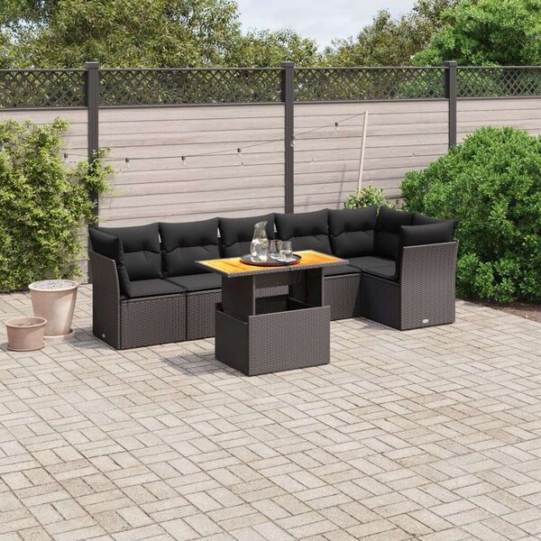 VidaXL 7 részes Kerti Ülőgarnitúra - Fekete Polyrattan