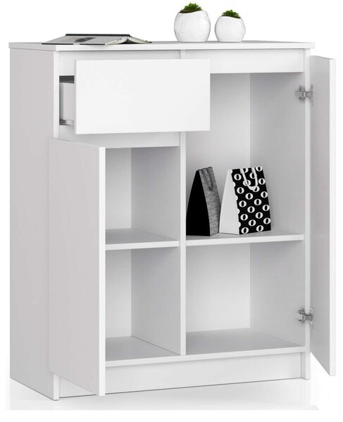 Akord - Fehér Komód K80 2D 1SZ CLP - 80x99x40 cm - 1 Fiók, 2 Ajtó, 4 Polc, Laminált Lap, ABS Él, Összeszerelhető Bútor
