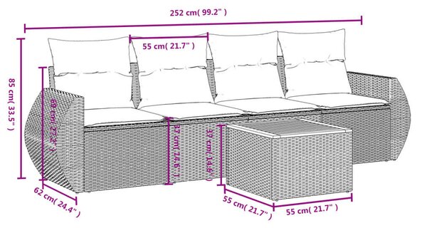 VidaXL Polyrattan Kerti Ülőgarnitúra - 5 részes - Bézs