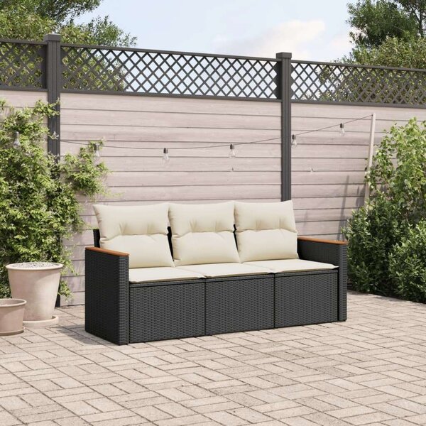 Polyrattan Kerti Ülőgarnitúra - 3 részes - Fekete