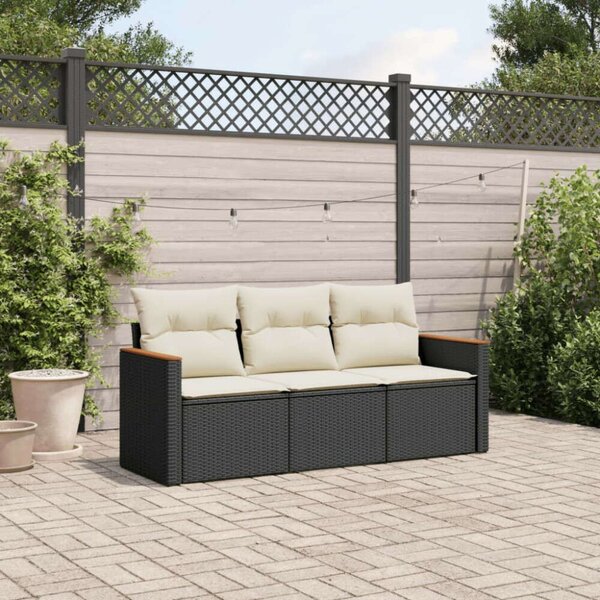 Polyrattan Kerti Ülőgarnitúra - 3 részes - Fekete