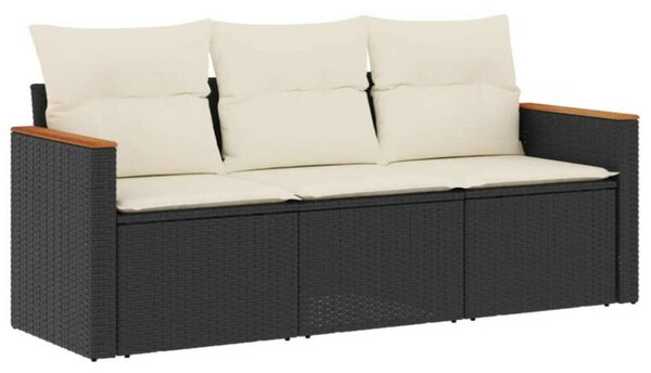 Polyrattan Kerti Ülőgarnitúra - 3 részes - Fekete