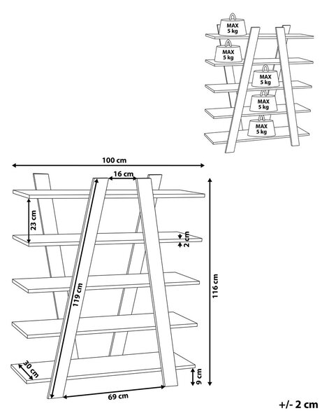 Ötszintes polcos elem ESCALANTE 116 cm Fehér