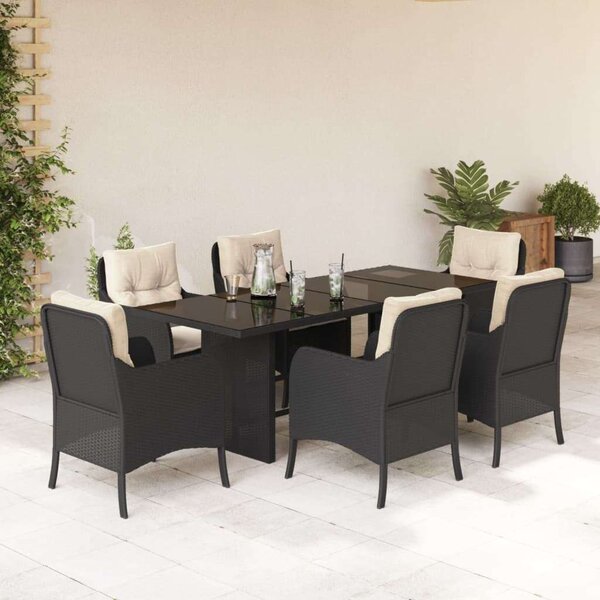 Polyrattan Kerti Étkezőgarnitúra - 7 részes - Fekete