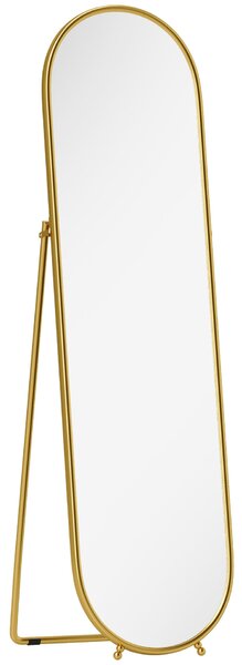 HOMCOM Oglindă de podea, cu suport pliabil, sticlă și metal, 50x4x180 cm, auriu