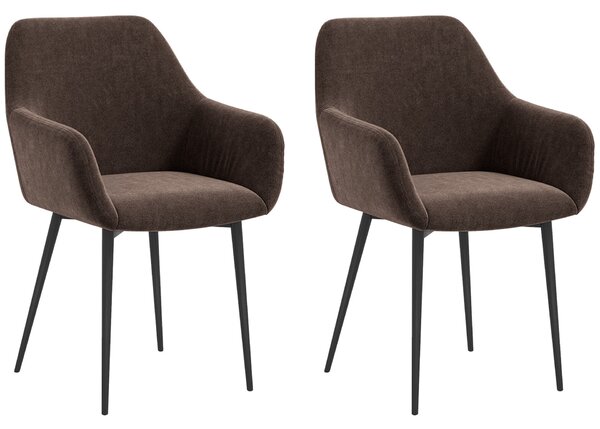 HOMCOM Set 2 Scaune de Dining Nordice Tapițate cu Brațe Curbate din Țesătură cu Efect de Catifea, 54x57x80 cm, Maro