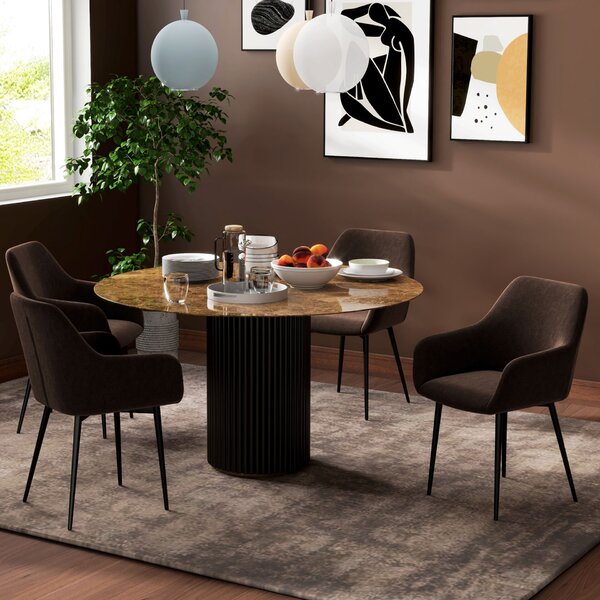 HOMCOM Set 2 Scaune de Dining Nordice Tapițate cu Brațe Curbate din Țesătură cu Efect de Catifea, 54x57x80 cm, Maro