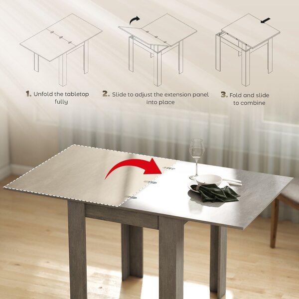 HOMCOM Masă de Dining Extensibilă pentru 4-6 Persoane din Lemn și Oțel, 140x80x77.5 cm, Gri și Nuanță Lemn