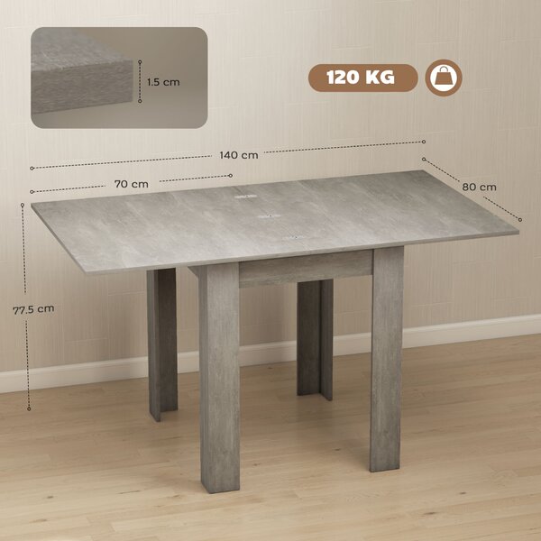 HOMCOM Masă de Dining Extensibilă pentru 4-6 Persoane din Lemn și Oțel, 140x80x77.5 cm, Gri și Nuanță Lemn