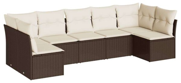 Polyrattan Kerti Ülőgarnitúra - 7 részes - Barna