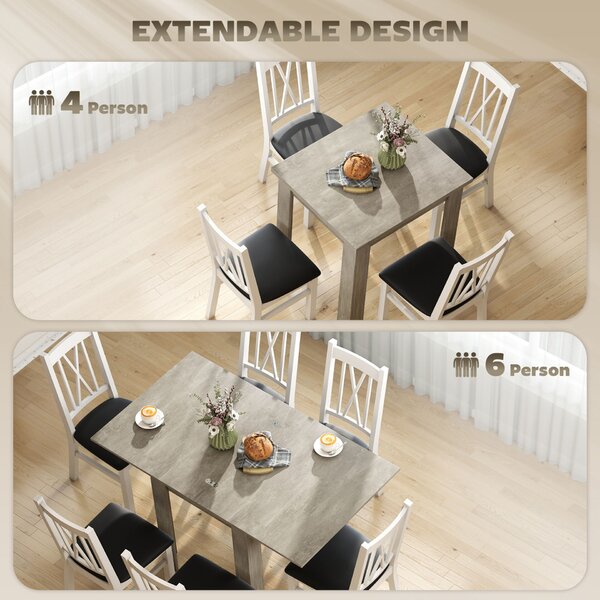 HOMCOM Masă de Dining Extensibilă pentru 4-6 Persoane din Lemn și Oțel, 140x80x77.5 cm, Gri și Nuanță Lemn