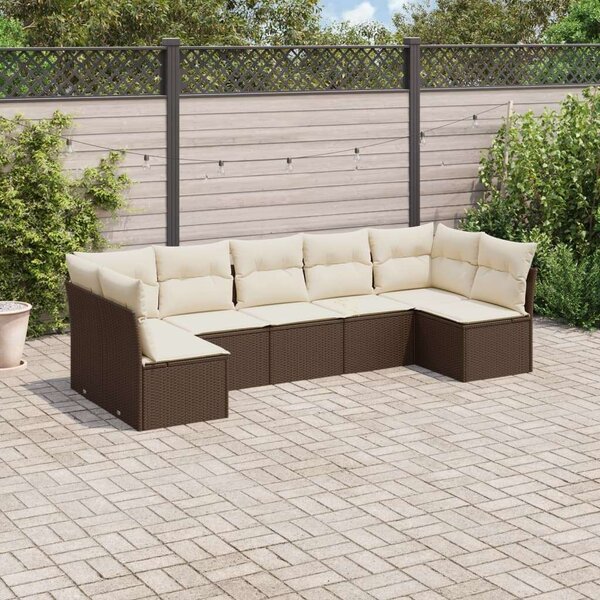 Polyrattan Kerti Ülőgarnitúra - 7 részes - Barna