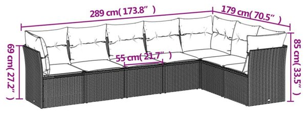 VidaXL Polyrattan Kerti Ülőgarnitúra - 7 Személyes - Fekete