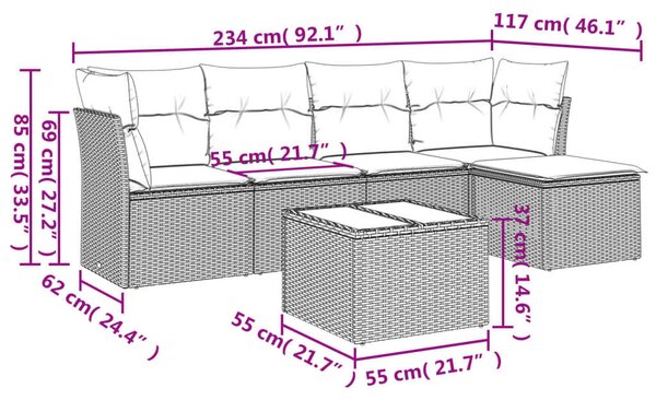VidaXL Polyrattan Kerti Ülőgarnitúra - 6 részes - Bézs