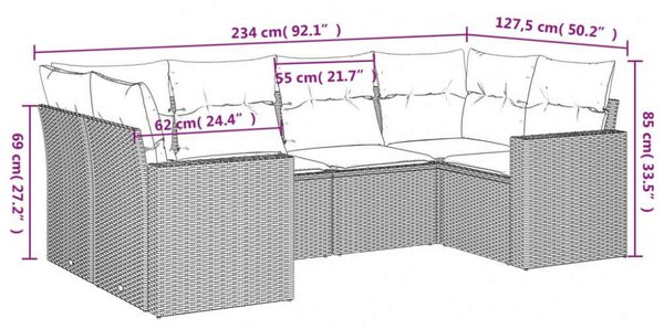 VidaXL Polyrattan Kerti Ülőgarnitúra - 6 részes - Szürke