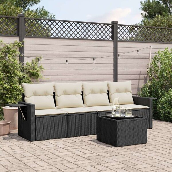 VidaXL 5 részes Kerti Kanapé - Fekete Polyrattan